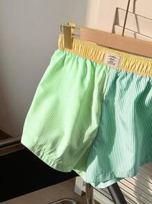 Comfortcana Striped Print Letter Patched Detail Shorts - Green - View 5