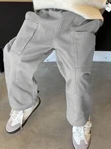 Dazy Kids Young Boy Solid Color Loose Baggy Pocket Pants, Casual - Light Grey - View 7