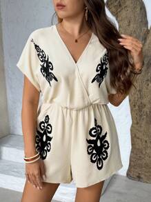 Breezaya Mono de talla grande para mujer con estampado retro de encaje y cuello en V sin mangas, cintura ceñida, hecho de tela tejida, suelto y casual, versátil y cómodo para vacaciones