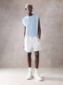 SUMWON Essential Boxy Raw Edge Crop Tank Jersey Athletic Workout Sleeveless Muscle Tee Urban Streetwear Summer Casual Sport Running Training Gym Performance - Blue - View 5