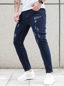 Manfinity Homme Men's Simple & Fashionable Denim Jeans, Suitable For Summer - Dark Wash - View 7