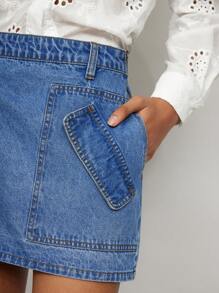 Maija 女士休闲蓝色迷你牛仔裙，夏季 - 中等水洗藍 - 查看 4