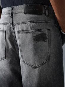 Men's Street Style Oversized Black Embroidered Denim Shorts Cotton, Streetwear Essential - Black - View 5