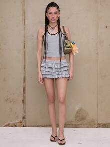 COUREZ Top de tirantes tipo halter Y2K, tops de verano, tops para salir, tops de algodón vintage - Gris - Ver 4