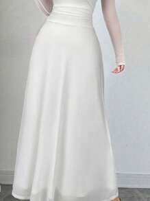 Firerie 女士红黑方领长袖百褶腰连衣裙，适合春夏秋季，适合日常通勤、度假、茶会、婚礼嘉宾 - 白色 - 查看 7