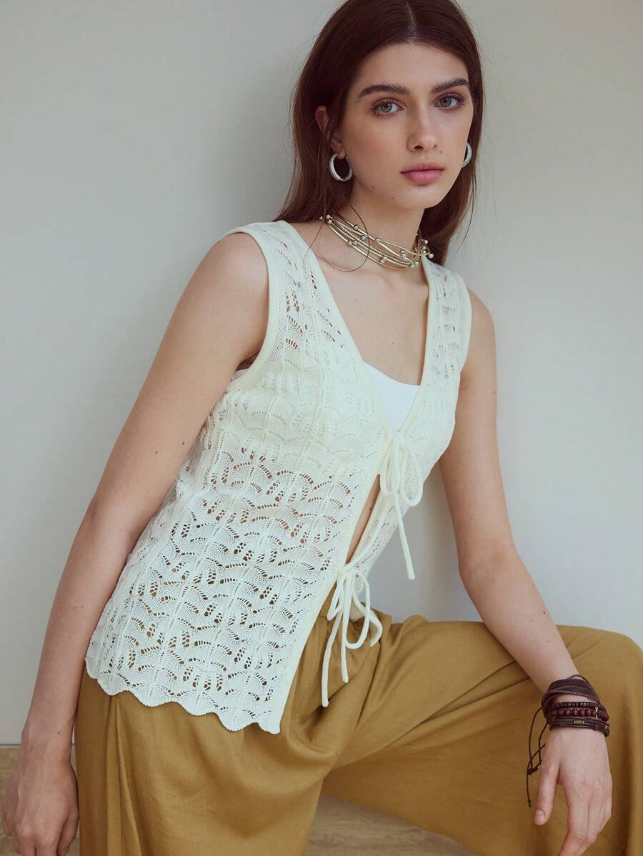 MOTF STUDIO 结饰镂空毛衣 - 米色 - 查看 2