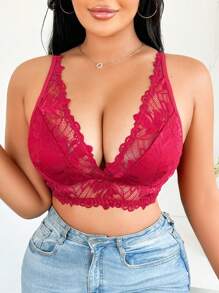 Plus Size Elegant Lace Patchwork Wireless Lingerie Bra