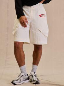 Men Shorts With Pocket Detail 'Musero' Slogan - Apricot - View 2