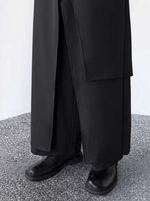 Manfinity EMRG Men's Solid Front Wide Leg Structural Segmentation Casual Pants Men Wide Leg Pants