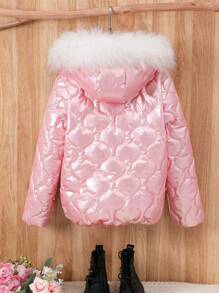 Tween Girls' Hooded Quilted Padded Coat, Warm - Pink - View 2
