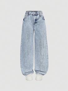 Streecool Tween Girl Fashion Loose Straight Leg Pants Versatile Design For Girls - Light Wash - View 1