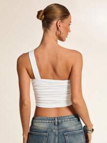 Glamine Parte superior de punto con anilla metálica y dobladillo asimétrico para mujer, adecuada para salidas, fiestas, reuniones y conciertos