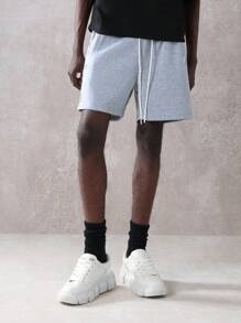 SUMWON Retro Athletic Drop Crotch Basketball Shorts Casual Gym Training Running Summer Workout Shorts With Gothic Letter Print Design Elastic Waistband Streetwear - Grey - View 4