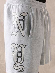 SUMWON Retro Athletic Drop Crotch Basketball Shorts Casual Gym Training Running Summer Workout Shorts With Gothic Letter Print Design Elastic Waistband Streetwear - Grey - View 8