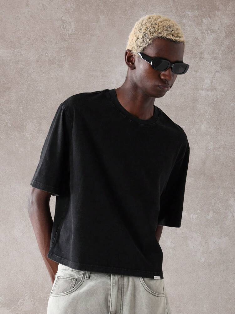 크롭 스테이트먼트 그래픽 남성용 티셔츠 코튼 오버사이즈 반팔