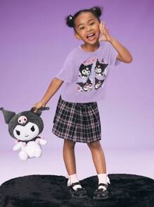 HELLO KITTY AND FRIENDS | SHEIN 年轻女孩卡通印花休闲百搭针织短袖 T 恤 - 紫色 - 查看 5