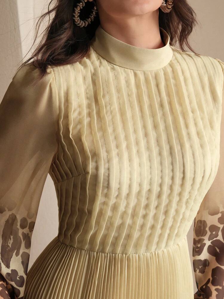 Vacation Vibe Leopard Gradient Print Pleated Women Dress