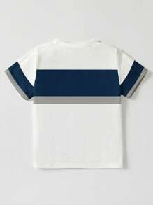 Young Boy Letter Print Round Neck Short Sleeve Casual T-Shirt - Black - View 3