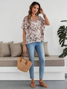 EMERY ROSE 女士休闲蝙蝠袖全印花度假衬衫 - 彩色 - 查看 7