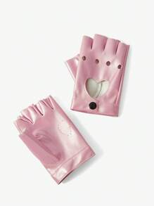 SHEIN ICON 1 Pair Women's Cute Y2K Heart-Shaped Fingerless Gloves, Suitable For Night Club, Casual, Concert/Festival - Pink - View 3