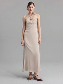 Ontre Vestido Elegante Floral 3D A-Line com Laço 2025 para Mulheres, Adequado para Casamento, Férias, Festa - Damasco - Visão 7