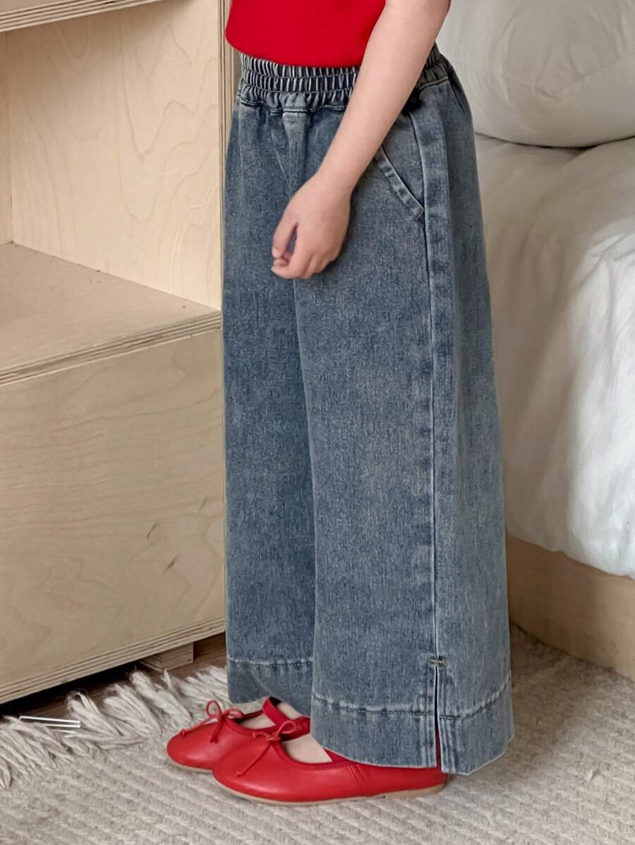 Dazy Kids بنطلون جينز للفتيات الصغيرات رمضان - أزرق متوسط - مشاهدة 1