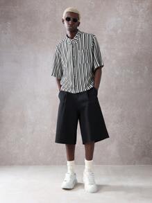 SUMWON Relaxed Fit Knitted Button-Down Shirt Textured Vertical Striped Pattern Casual Short Sleeve Summer Spring Designer Collection Streetwear Urban Fashion - Multicolor - View 5