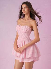 SHEIN MOD Pink Tube Top Embroidered Romantic Jumpsuit, Pastoral Style Women's Clothing, Bohemian Women's Clothing, Dating, Spring Women's Clothing, Summer Jumpsuit, Beach Women's Clothing, Western, Back To School - Pink - View 4