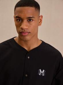 Musero Button Through "M" Graphic Print Baseball Jersey Shirt - Black - View 4