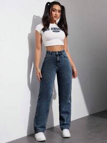 SHEIN EZwear 女式直筒宽松休闲百搭牛仔裤，带口袋