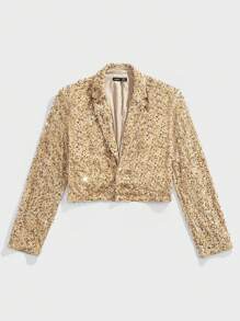 Manfinity VCAY 男士时尚休闲宽松长袖亮片装饰西装外套，适合秋冬日常穿着 - 卡其色 - 查看 3