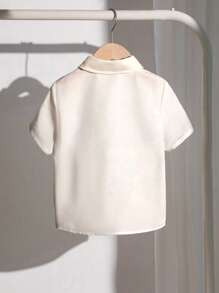 SHEIN Leap Crew Baby Boy Casual Simple Comfortable Letter & Cartoon Bear Shirt, Suitable For Spring/Summer - Multicolor - View 2