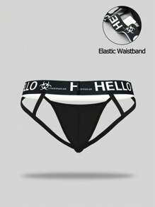 男士性感内衣丁字裤，带肩带，贴身内衣 - 黑與白 - 查看 2