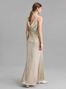 Ontre 2025 新款婚礼宾客优雅风格套装，杏色提花褶皱面料，吊带背心 + A 字裙，女士两件套服装，春夏 - 杏色 - 查看 2