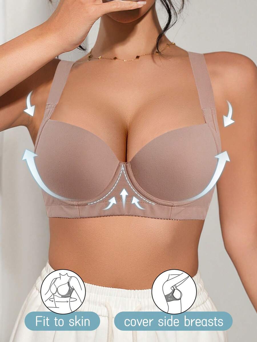 1 Áo ngực thể thao không dây dây bản rộng liền mạch dành cho nữ, nâng và tạo hình, áo chống chảy xệ - Cà phê nâu - Xem 1