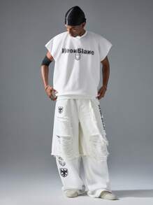 NEON BLANC 男士街头时尚字母印花针织宽松圆领插肩袖休闲 T 恤 - 白色 - 查看 7