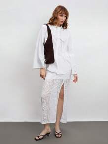 Maija Jupe fendue à côtés en dentelle contrastée pour femmes, mode