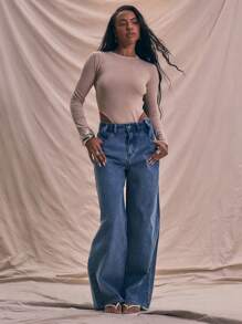 MUSERA Body de manga larga de punto transparente, casual para y verano - Caqui - Ver 5