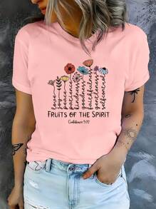 INAWLY Christian Bible Verse Jesus Print Short Sleeve Casual Knit Pullover T-Shirt For Women
