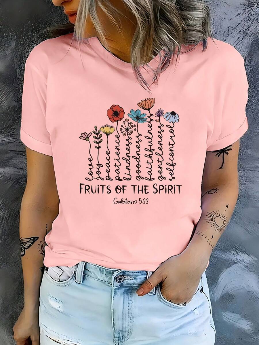 INAWLY Christian Bible Verse Jesus Print Short Sleeve Casual Knit Pullover T-Shirt For Women