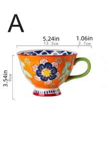Cirelle 1pc Ceramic Hand-Painted Floral Pattern Vintage Breakfast Mug, Coffee Cup For Kitchen, Living Room Decor