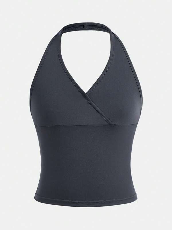 Girlism Tween Girl Gray Halterneck Wrap Design Fitted Casual Camisole, Versatile