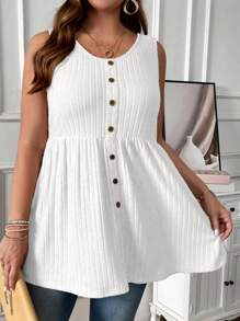 EMERY ROSE Áo tank top cỡ lớn, màu trơn, kiểu dáng thường ngày, cài cúc phía trước, thích hợp cho mùa hè. - trắng - Xem 3