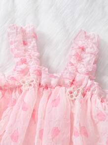 Set de 2 piezas de niña con top de tirantes con estampado de flores de pompón y pantalones de pierna ancha - Rosa - Ver 5