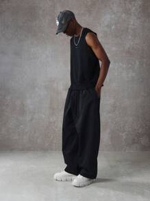 SUMWON 哥特式窗花印花都市街头风格无袖背心，健身健美背心，运动街头图案背心，夏季节日上衣 - 黑色 - 查看 5