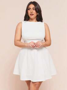 SHEIN BAE 大码女式优雅粉色缎面不对称肩部镂空系带连衣裙，适合派对、鸡尾酒会、正式场合、浪漫约会、婚礼/伴娘/鸡尾酒会/宴会/母亲节/妈妈/母亲/妈妈/妈妈/母亲节/妈妈/妈妈/母亲节礼物、毕业礼服、女士生日礼服 - 白色 - 查看 4