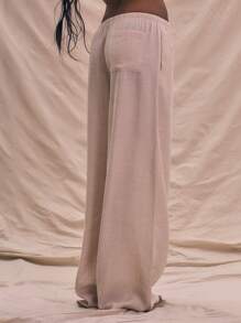 MUSERA Quần ống đứng cạp chun kiểu vải lanh, phong cách boho, thanh lịch, thích hợp cho kỳ nghỉ hè, du lịch hoặc mặc thường ngày. - Màu Khaki - Xem 4