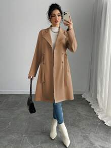 Rafferiza Chaqueta regular de mujer de unicolor, de doble botonadura, con bolsillos laterales, de imitación - Caqui - Ver 5