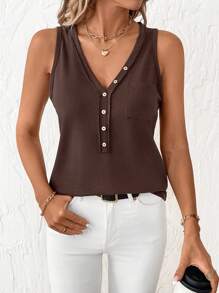SHEIN Clasi Top smanicato scollo a V da donna, moda minimalista adatto per l'estate, abbigliamento da vacanza, casual da ufficio, stile occidentale carino estivo, abbigliamento bohémien, stile old money, outfit da Pasqua, outfit da rave, festival e concerti