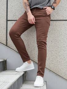 Manfinity Homme Men's Simple Classic Jeans, Suitable For Summer - Coffee Brown - View 3